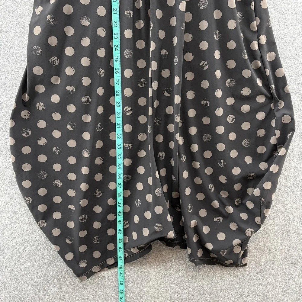 Porto San Francisco Dress Large Black Polka Dot Lagenlook Jersey Relaxed Pockets